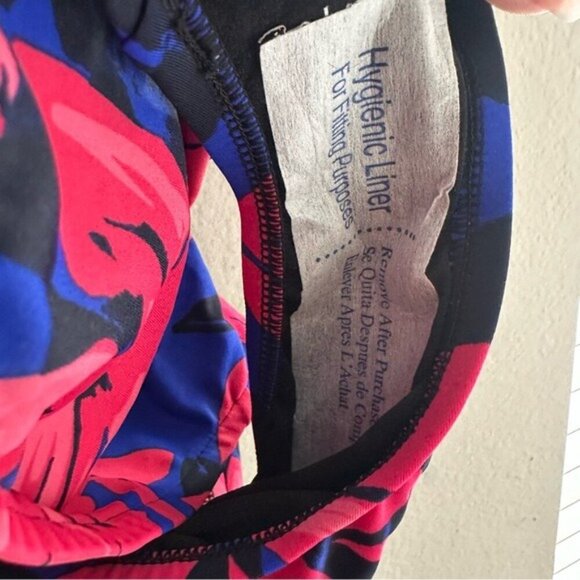 Aqua Green Blue and Pink One Piece Swimsuit V-Neck Ruching Size Large - Picture 12 of 15